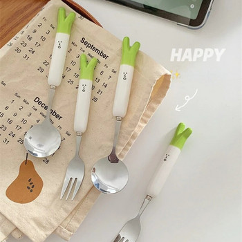 Γελοιογραφία Κρεμμύδι κουτάλι πιρούνι Chopsticks Σετ μαχαιροπήρουνα Φορητά μεσημεριανά επιτραπέζια σκεύη από ανοξείδωτο χάλυβα Ταξιδιωτικά σερβίτσια Αξεσουάρ κουζίνας