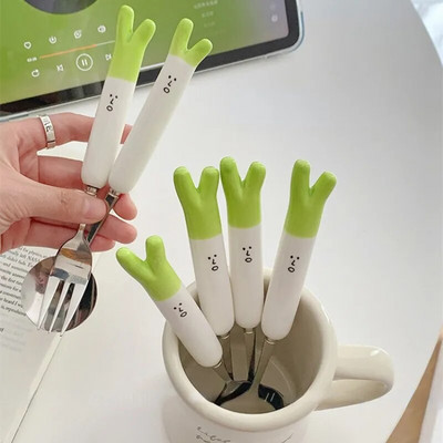 Γελοιογραφία Κρεμμύδι κουτάλι πιρούνι Chopsticks Σετ μαχαιροπήρουνα Φορητά μεσημεριανά επιτραπέζια σκεύη από ανοξείδωτο χάλυβα Ταξιδιωτικά σερβίτσια Αξεσουάρ κουζίνας