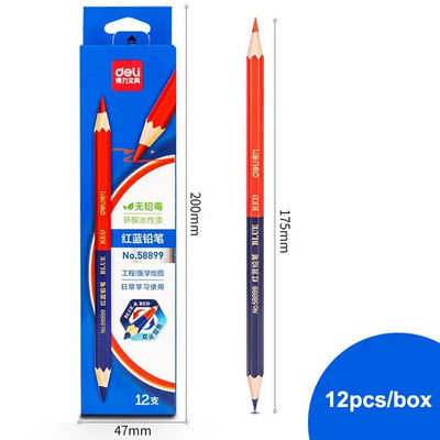 Deli Red Blue Pencil HB Dual Color Pencil for Kid's Adult Design Σχέδιο Industrial Engineering Marking Ξύλινο μολύβι χαρτικά