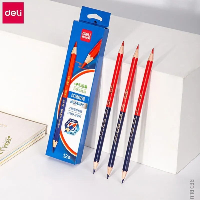 Deli Red Blue Pencil HB Dual Color Pencil for Kid's Adult Design Σχέδιο Industrial Engineering Marking Ξύλινο μολύβι χαρτικά