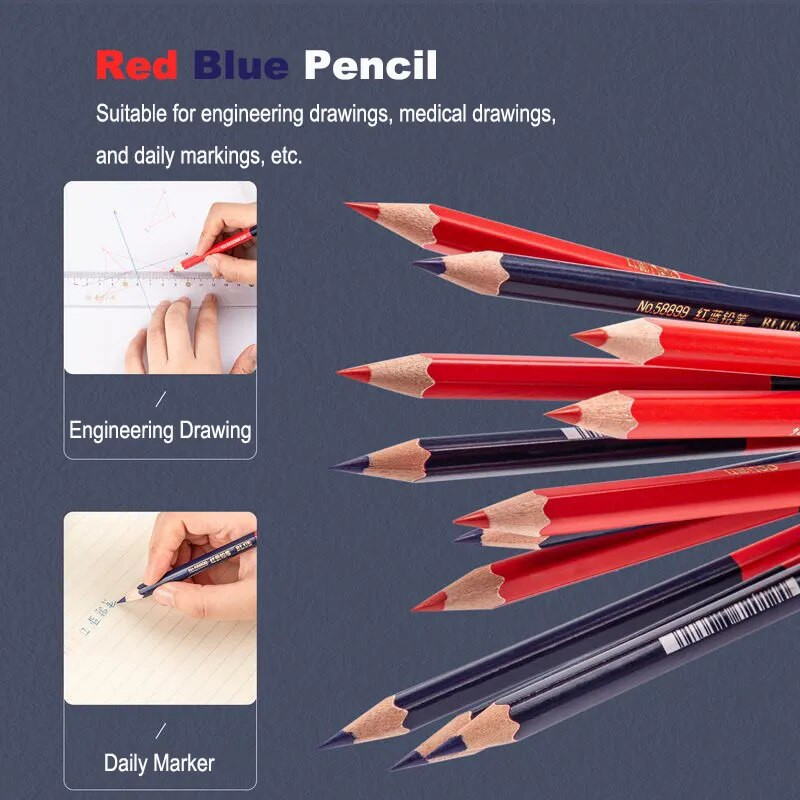 Deli Red Blue Pencil HB Dual Color Pencil for Kid's Adult Design Σχέδιο Industrial Engineering Marking Ξύλινο μολύβι χαρτικά