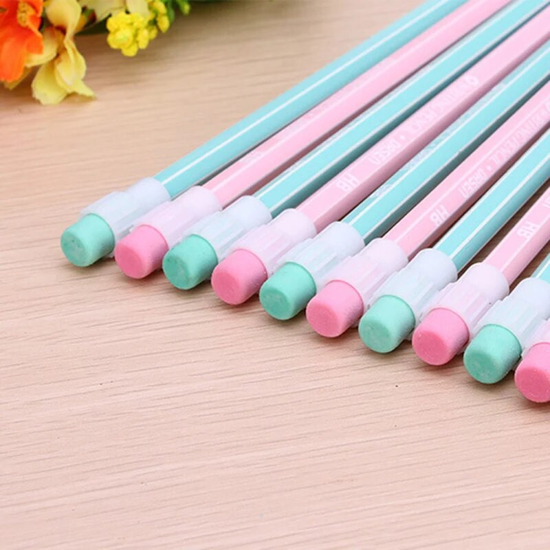 6 gab. Svaigs un vienkāršs HB koka zīmulis ar dzēšgumiju galvu mācību biroja rakstīšanas zīmulis atbilst Eiropas standartiem