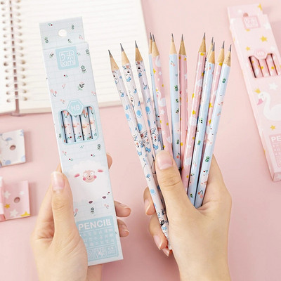 10 vnt/partija Studentų medinis pieštukas su trintuku HB Cute Kawaii Cartoon Pencil School Biuro reikmenys Sveikatos standartiniai pieštukai