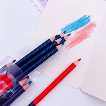 4бр. Двукраен дървен молив със синьо и червено 3,0 мм мек олово Химикалка за маркиране на строителни работници Цветна живопис Офис канцеларски материали