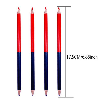 4gab. Zili sarkans koka zīmulis ar dubultiem galiem 3,0 mm mīksts svins būvstrādnieka marķēšanas pildspalva Krāsu krāsošana biroja kancelejas piederumi