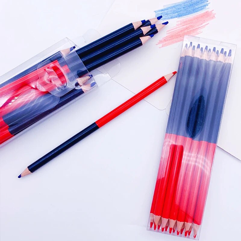 4gab. Zili sarkans koka zīmulis ar dubultiem galiem 3,0 mm mīksts svins būvstrādnieka marķēšanas pildspalva Krāsu krāsošana biroja kancelejas piederumi