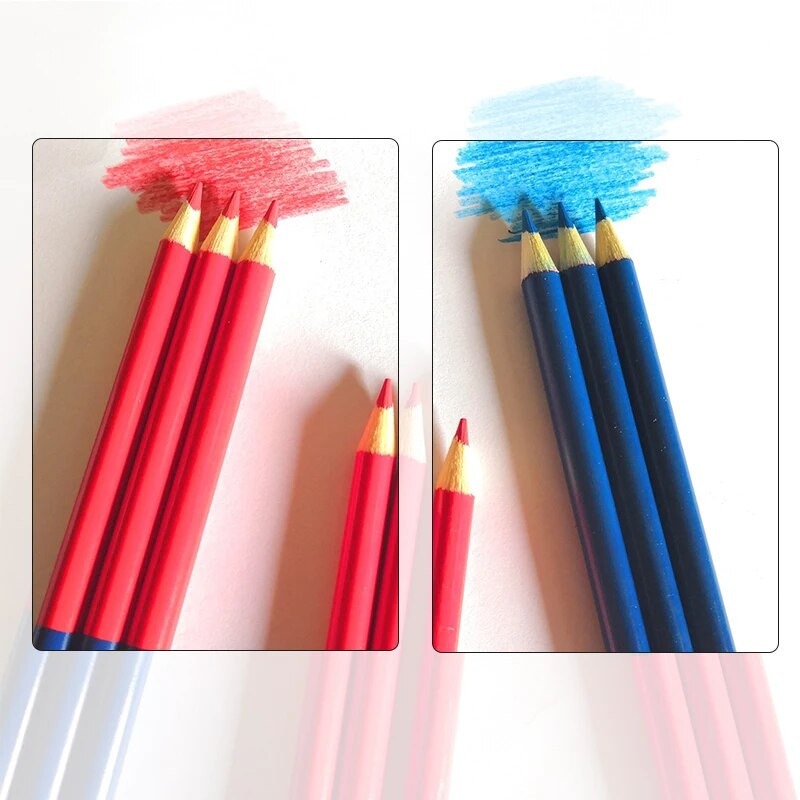 4gab. Zili sarkans koka zīmulis ar dubultiem galiem 3,0 mm mīksts svins būvstrādnieka marķēšanas pildspalva Krāsu krāsošana biroja kancelejas piederumi