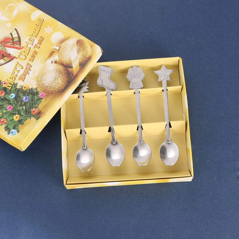 4 τμχ/σετ Παγωτό που πίνει χιονάνθρωπος από ανοξείδωτο ατσάλι Κουζίνα και τραπεζαρία Χριστουγεννιάτικα κουτάλια καφέ Παιδικά κουτάλια Επιτραπέζια σκεύη Μπαλάκια τσαγιού