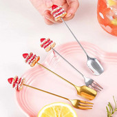 Χαριτωμένο κέικ από ανοξείδωτο ατσάλι χρυσό ασημένιο επιδόρπιο κουτάλι πιρούνι καφέ παγωτό καραμέλα μαχαιροπήρουνα κουζίνας Βρεφικά παιδικά σερβίτσια