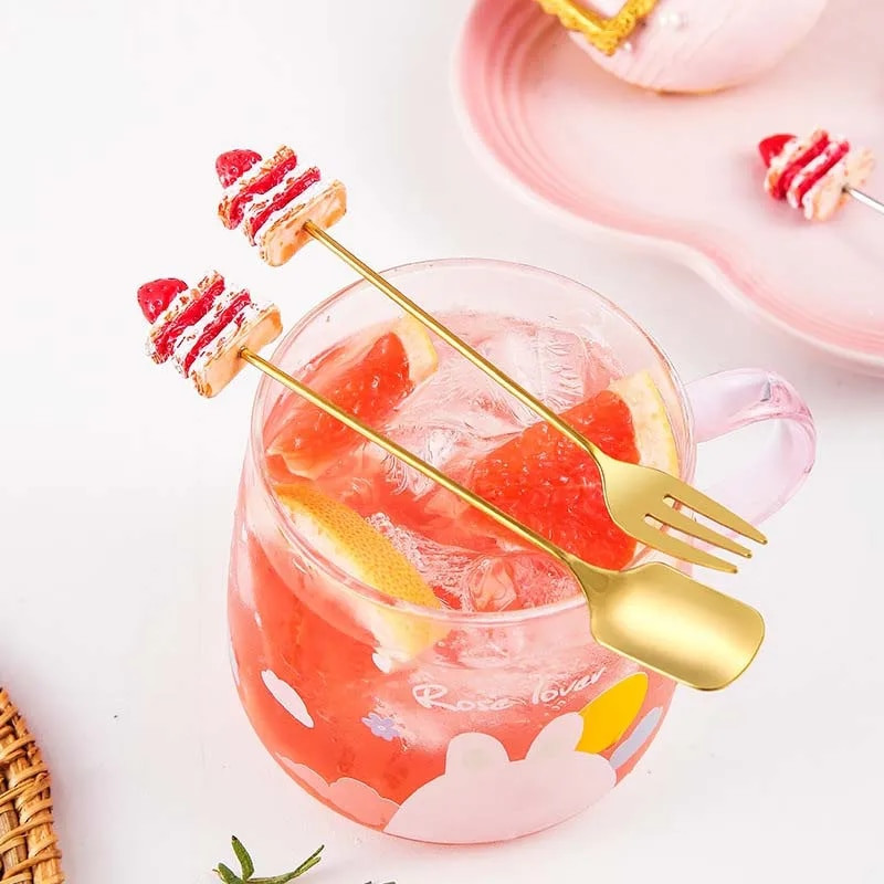 Χαριτωμένο κέικ από ανοξείδωτο ατσάλι χρυσό ασημένιο επιδόρπιο κουτάλι πιρούνι καφέ παγωτό καραμέλα μαχαιροπήρουνα κουζίνας Βρεφικά παιδικά σερβίτσια