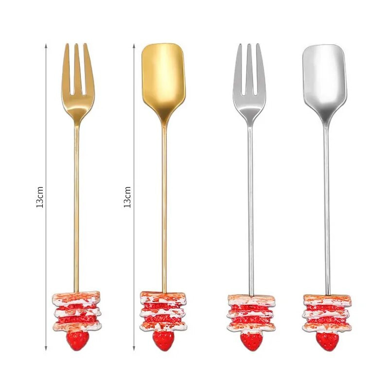 Χαριτωμένο κέικ από ανοξείδωτο ατσάλι χρυσό ασημένιο επιδόρπιο κουτάλι πιρούνι καφέ παγωτό καραμέλα μαχαιροπήρουνα κουζίνας Βρεφικά παιδικά σερβίτσια