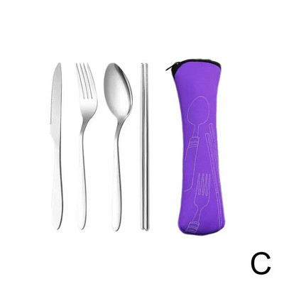 1 komplekts tērauda salmu galda piederumu komplekts Galda piederumi, dakša, karote un irbulīši, pārnēsājams galda piederumu komplekts