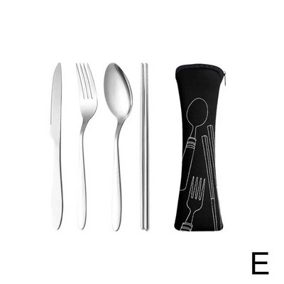 1 komplekts tērauda salmu galda piederumu komplekts Galda piederumi, dakša, karote un irbulīši, pārnēsājams galda piederumu komplekts