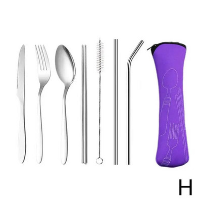 1 komplekts tērauda salmu galda piederumu komplekts Galda piederumi, dakša, karote un irbulīši, pārnēsājams galda piederumu komplekts