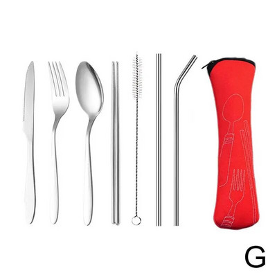 1 komplekts tērauda salmu galda piederumu komplekts Galda piederumi, dakša, karote un irbulīši, pārnēsājams galda piederumu komplekts