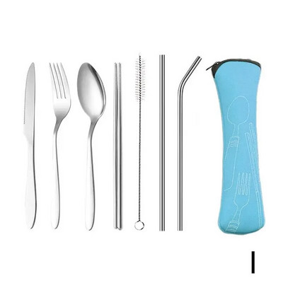 1 komplekts tērauda salmu galda piederumu komplekts Galda piederumi, dakša, karote un irbulīši, pārnēsājams galda piederumu komplekts