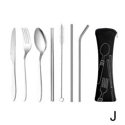 1 komplekts tērauda salmu galda piederumu komplekts Galda piederumi, dakša, karote un irbulīši, pārnēsājams galda piederumu komplekts