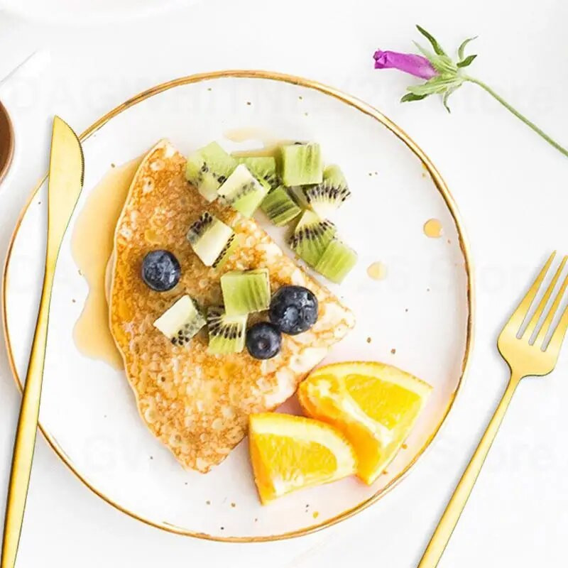 Spogulis Zelta sudraba Nerūsējošā tērauda trauki Galda piederumi Vakariņas Trauki Bērnu Dakšiņa Nazis Zupa Deserts Ledus Karote Dakša U26