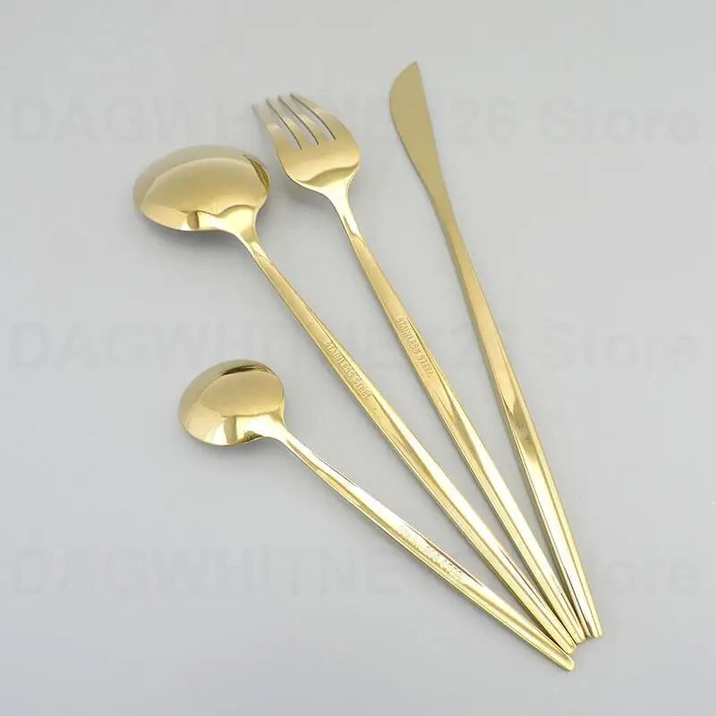 Spogulis Zelta sudraba Nerūsējošā tērauda trauki Galda piederumi Vakariņas Trauki Bērnu Dakšiņa Nazis Zupa Deserts Ledus Karote Dakša U26