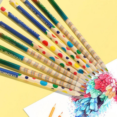 10 gab./partijā Rainbow krāsu zīmulis DIY jauks Kawaii koka krāsains zīmuļu koks bērnu skolas grafiti zīmējumu gleznošanai