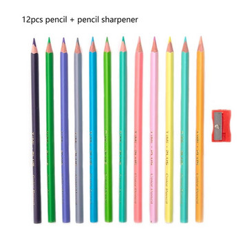 12 Ξύλινα χρωματιστά μολύβια με ξύστρα Kawaii Παιδικά Σχέδια Μη τοξικά Σετ μολυβιών Τρίγωνο Τέχνης για μαθητές Σχολικά είδη