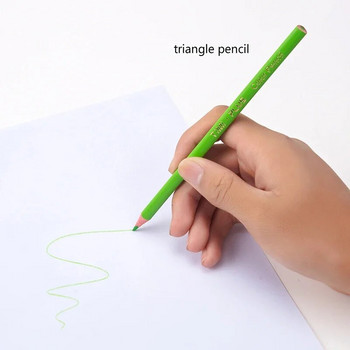 12 дървени цветни молива с острилка Kawaii Детски рисунки Нетоксичен арт триъгълен комплект моливи за ученици Ученически пособия