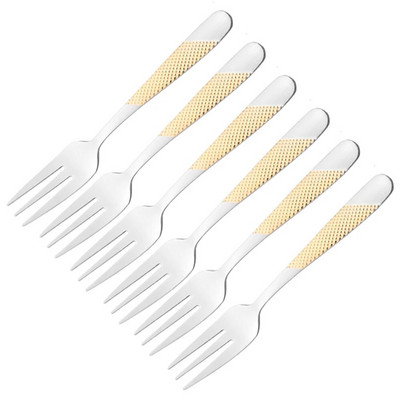 6 vnt. sidabrinių šakučių rinkinys arbatos pyrago užkandžių šakutės stalo reikmenys auksiniai nerūdijančio plieno stalo reikmenys desertinių vaisių šakučių stalo reikmenų rinkinys