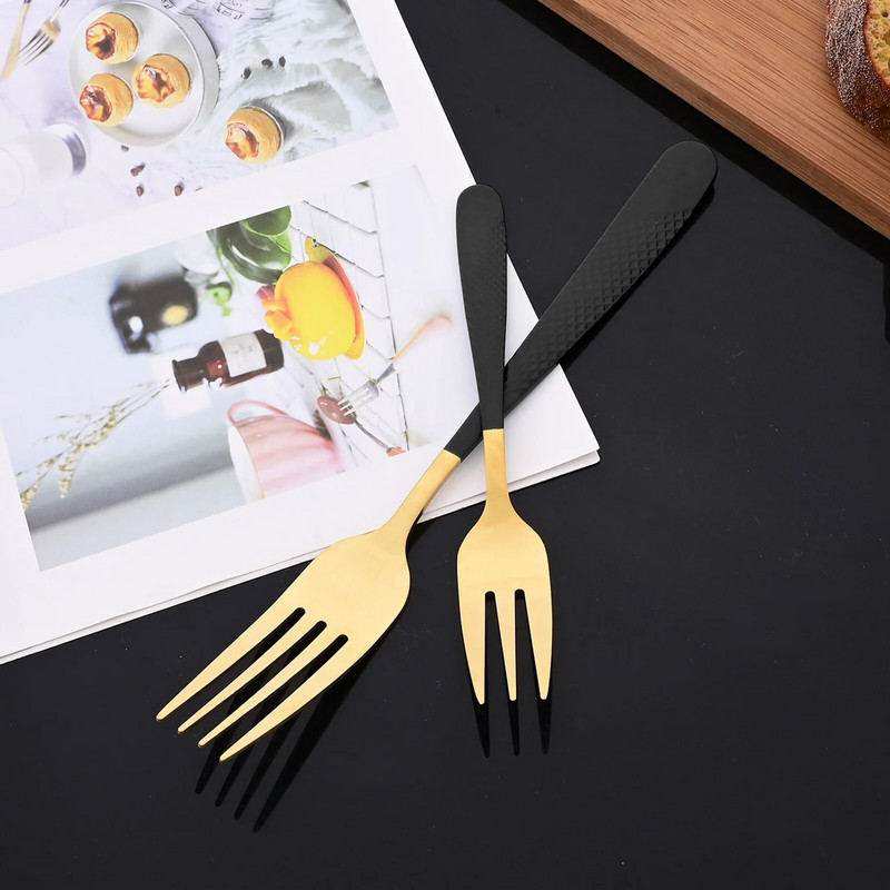 6 vnt. sidabrinių šakučių rinkinys arbatos pyrago užkandžių šakutės stalo reikmenys auksiniai nerūdijančio plieno stalo reikmenys desertinių vaisių šakučių stalo reikmenų rinkinys