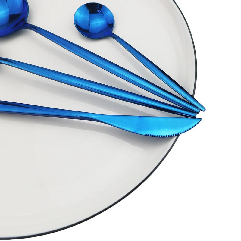 Elegáns és nemes kék evőeszköz készlet étkészlet 304 rozsdamentes acél kés villa kanál étkészlet ezüst edénykészlet evőeszköz készlet