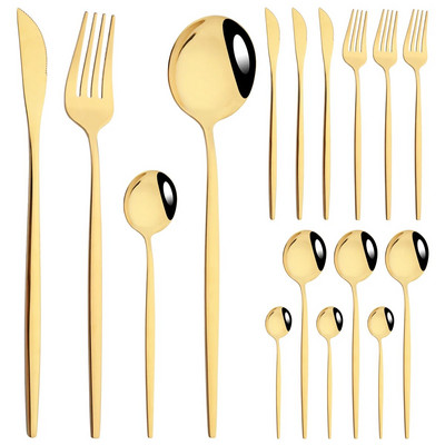 16Gb Melnā zelta trauku komplekts Naži Dakšiņas Tējas karotes Galda piederumu komplekts Nerūsējošā tērauda Sudraba trauki Galda piederumi Rietumu virtuves galda piederumi