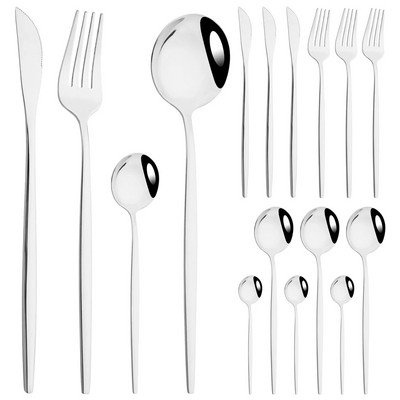 16Gb Melnā zelta trauku komplekts Naži Dakšiņas Tējas karotes Galda piederumu komplekts Nerūsējošā tērauda Sudraba trauki Galda piederumi Rietumu virtuves galda piederumi