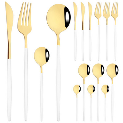 16Gb Melnā zelta trauku komplekts Naži Dakšiņas Tējas karotes Galda piederumu komplekts Nerūsējošā tērauda Sudraba trauki Galda piederumi Rietumu virtuves galda piederumi