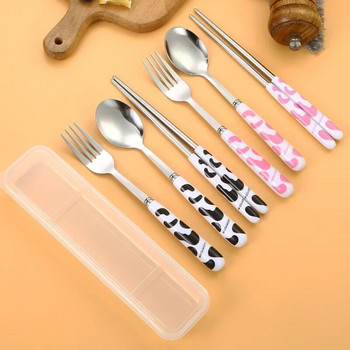 Φοιτητικά μαχαιροπίρουνα Πιρούνι Κουτάλια Chopsticks Σετ τριών τεμαχίων Φορητό σετ σερβίτσιο σερβίτσιο ταξιδιού Κουζίνα σετ κουταλιού και πιρουνιού