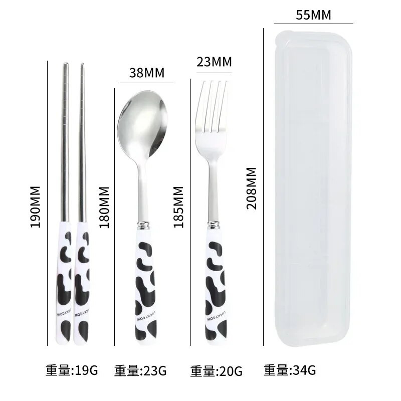 Diák evőeszköz Villa Kanál Evőpálcika Három részes készlet Hordozható utazási étkészlet Konyhai étkészlet Kanál és villa készlet