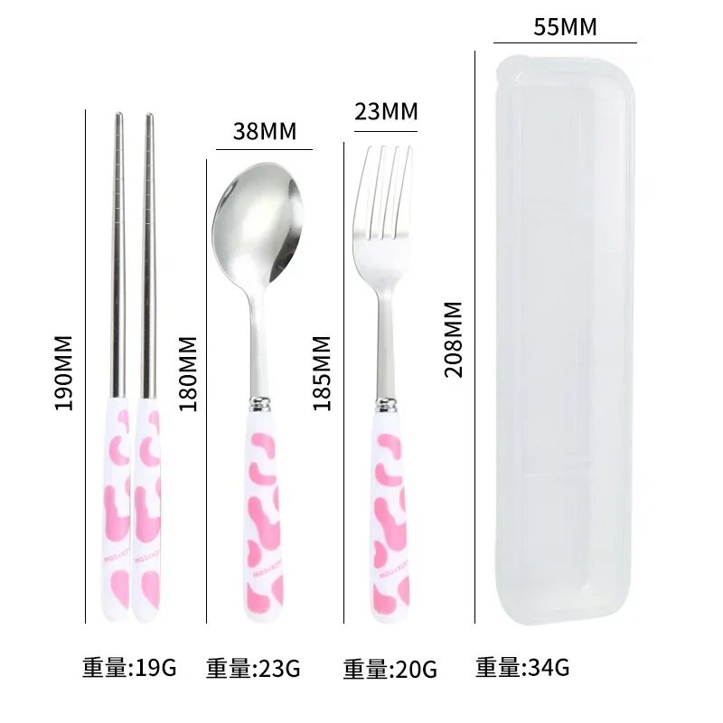 Diák evőeszköz Villa Kanál Evőpálcika Három részes készlet Hordozható utazási étkészlet Konyhai étkészlet Kanál és villa készlet