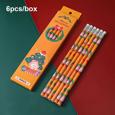 6 gab Karikatūras Ziemassvētku zīmulis Koka zīmēšanas rakstīšanas zīmulis bērniem Ziemassvētku ballītei Ziemassvētku dāvanas Balvas Labumu pildvielas