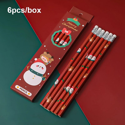 6 gab Karikatūras Ziemassvētku zīmulis Koka zīmēšanas rakstīšanas zīmulis bērniem Ziemassvētku ballītei Ziemassvētku dāvanas Balvas Labumu pildvielas