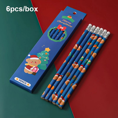 6 gab Karikatūras Ziemassvētku zīmulis Koka zīmēšanas rakstīšanas zīmulis bērniem Ziemassvētku ballītei Ziemassvētku dāvanas Balvas Labumu pildvielas