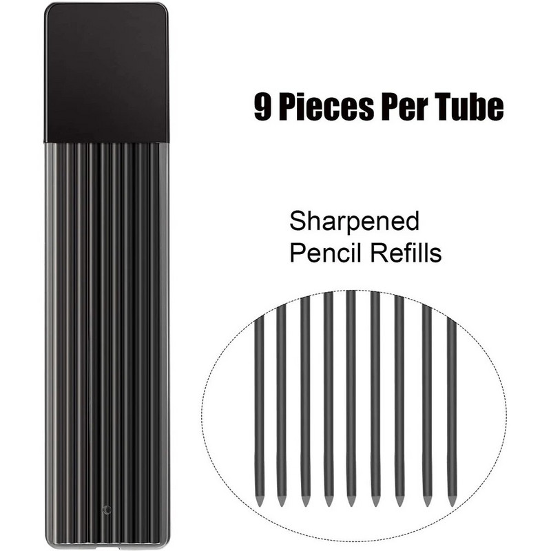 EZONE 10 DB 2 mm-es mechanikus ceruzakészlet Rajzceruza művészeti rajzíráshoz vázlatkészítéshez 72 utántöltővel, fekete szín