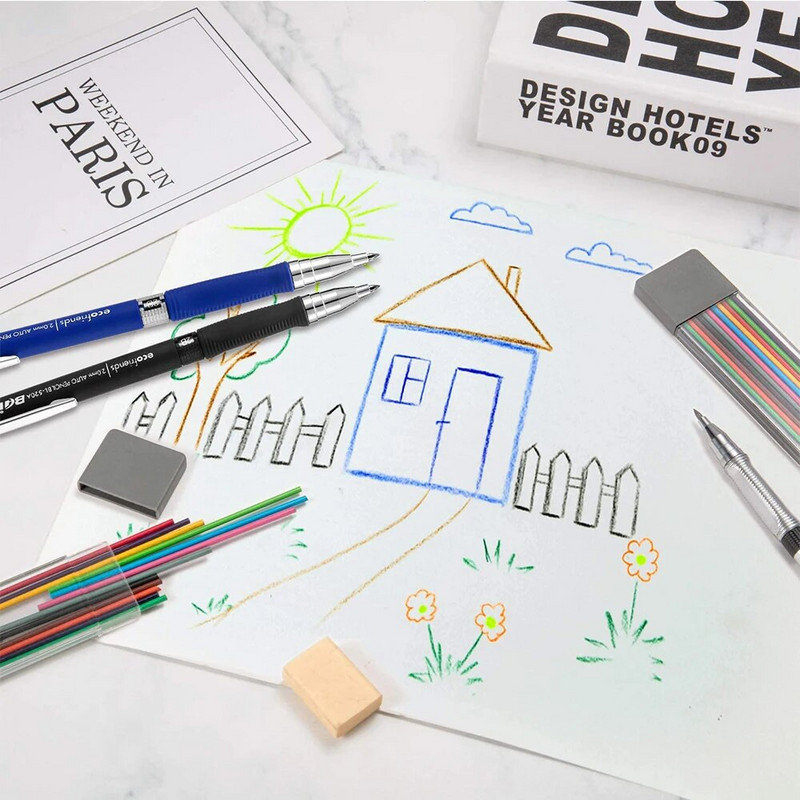 EZONE 10 DB 2 mm-es mechanikus ceruzakészlet Rajzceruza művészeti rajzíráshoz vázlatkészítéshez 72 utántöltővel, fekete szín