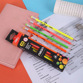 Μολύβι γραφίτη DELI φωτεινό νέον χρώμα 12 τμχ/συσκευασία HB/2B Φοιτητικό δώρο μόδας Μολύβια γραφής Ξύλο