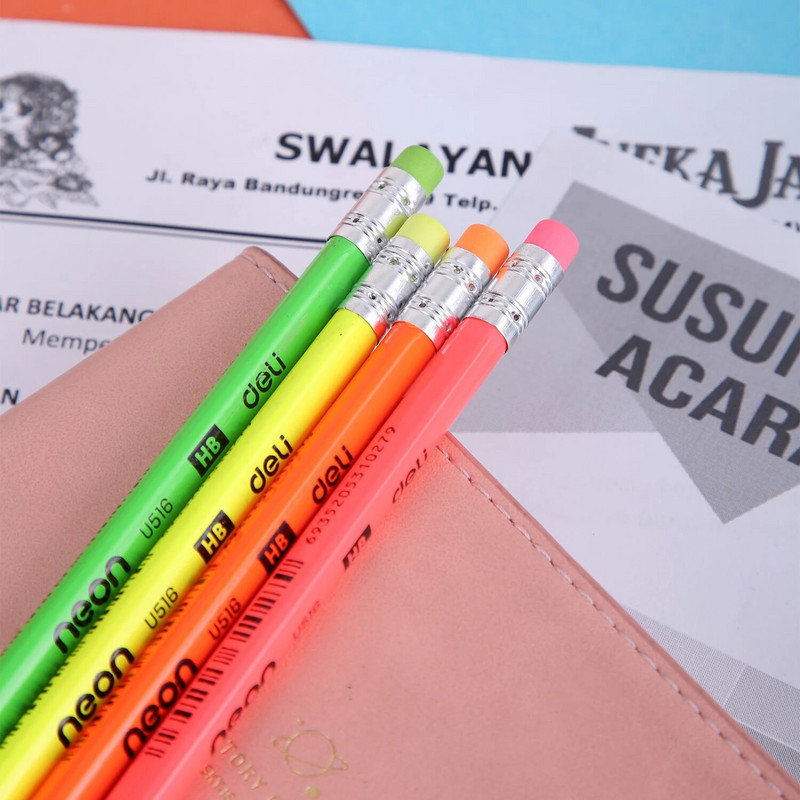 DELI grafīta zīmulis spilgti neona krāsā 12gab/iepakojumā HB/2B modes studentu dāvanu kancelejas preces koka rakstāmie zīmuļi