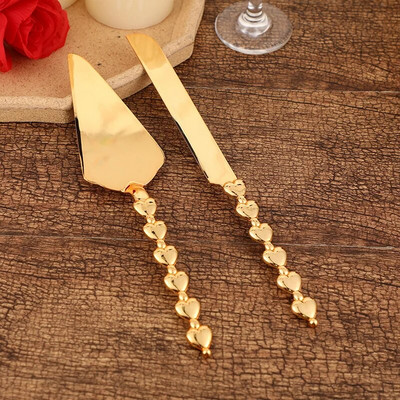 2 vnt./rinkinys Širdies formos rankenėlė torto pjaustyklė Auksinė tortų kastuvas Peilis Vakarėlis Maisto gaminimas Kepimas Tortų skirstytuvas Vestuvinio torto peilio serverio rinkinys