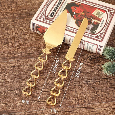 2 vnt./rinkinys Širdies formos rankenėlė torto pjaustyklė Auksinė tortų kastuvas Peilis Vakarėlis Maisto gaminimas Kepimas Tortų skirstytuvas Vestuvinio torto peilio serverio rinkinys