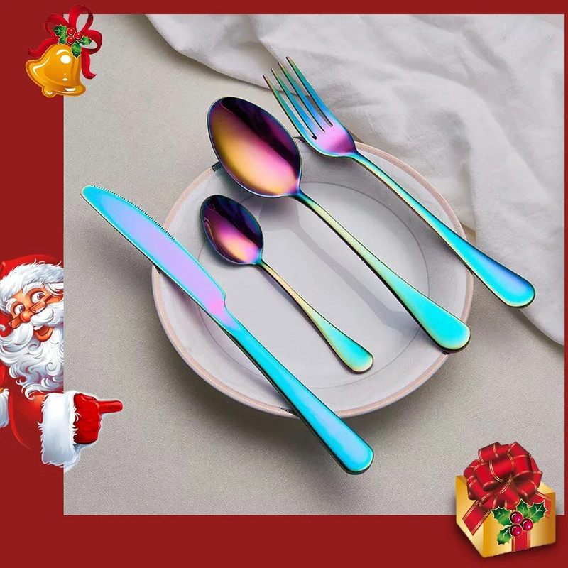 Galda trauku komplekts Zelta galda piederumu komplekts Ēdināšanas trauku komplekts 304 Nerūsējošā tērauda melnā zelta galda piederumu komplekts Nažu dakšiņu komplekts Galda trauku komplekts Sudraba trauki