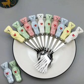 2 gab. Nerūsējošā tērauda galda piederumu komplekts Korejiešu jauks deserta karotes dakšiņas trauku komplekts kafijas karotes sirds radošs virtuves priekšmets