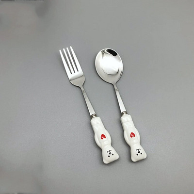 2 gab. Nerūsējošā tērauda galda piederumu komplekts Korejiešu jauks deserta karotes dakšiņas trauku komplekts kafijas karotes sirds radošs virtuves priekšmets