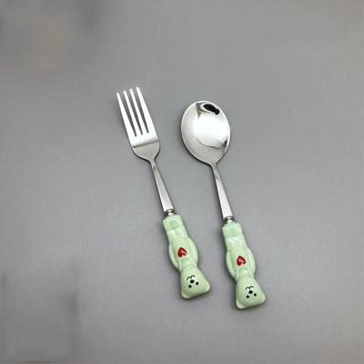 2 gab. Nerūsējošā tērauda galda piederumu komplekts Korejiešu jauks deserta karotes dakšiņas trauku komplekts kafijas karotes sirds radošs virtuves priekšmets