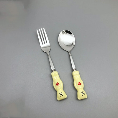 2 gab. Nerūsējošā tērauda galda piederumu komplekts Korejiešu jauks deserta karotes dakšiņas trauku komplekts kafijas karotes sirds radošs virtuves priekšmets