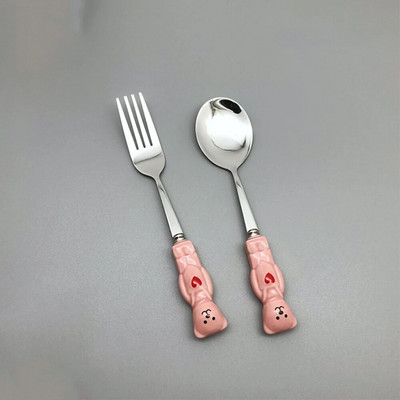 2 gab. Nerūsējošā tērauda galda piederumu komplekts Korejiešu jauks deserta karotes dakšiņas trauku komplekts kafijas karotes sirds radošs virtuves priekšmets